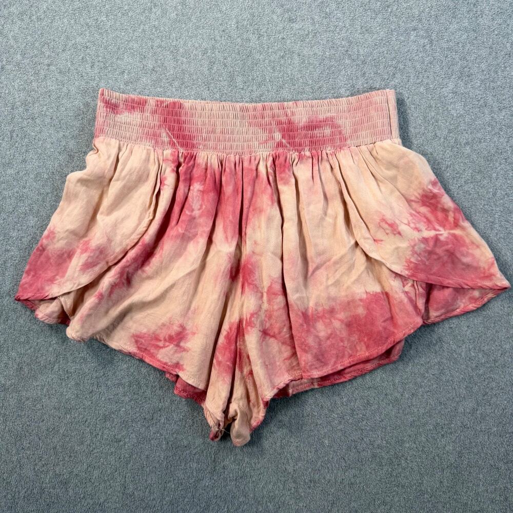 Surf Gypsy Tie Dye Split Leg Swim Cover-Up Shorts Size Medium Pink Elastic Waist